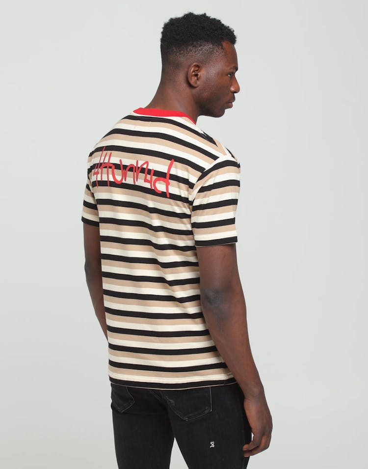4HUNNID Stripe 2 Logo Tee Black/Tan