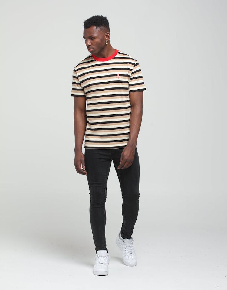 4HUNNID Stripe 2 Logo Tee Black/Tan