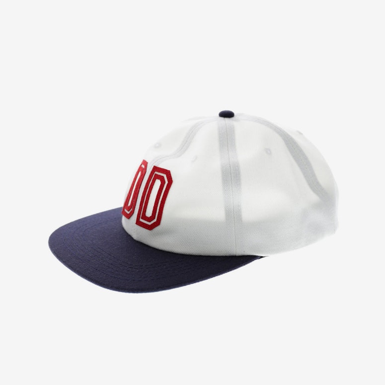 Doug 5 Panel Leather Strapback White/navy