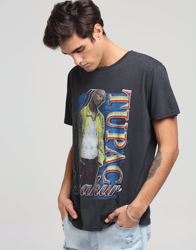 Tupac Outline Vintage Tee Black