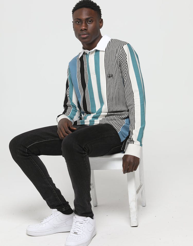 Stussy Graffiti Vert YD Stripe Rugby Shirt Blue