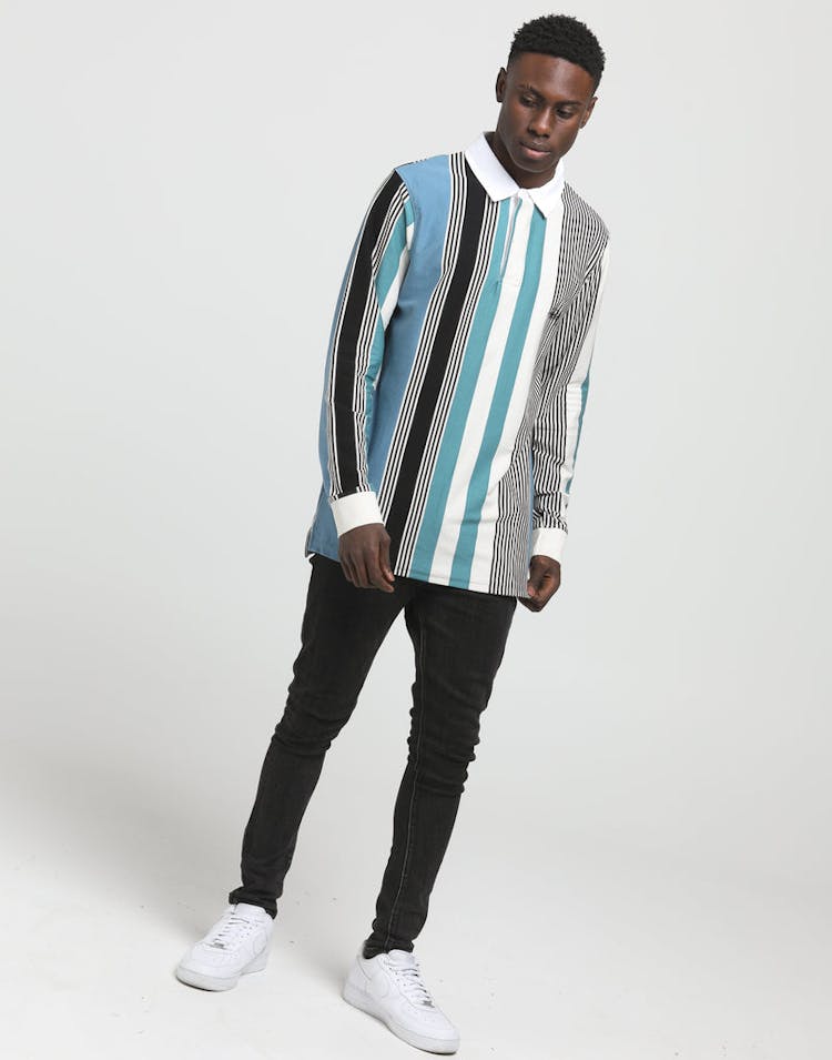 Stussy Graffiti Vert YD Stripe Rugby Shirt Blue
