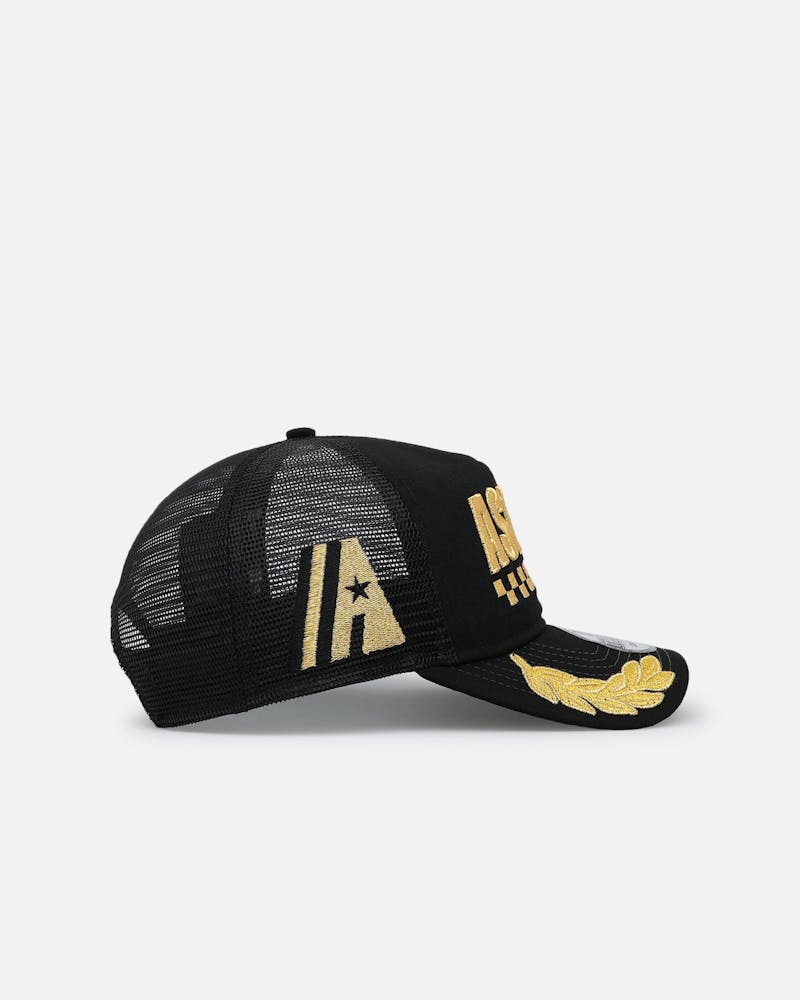 New Era Houston Astros 'Podium Pack' Pre-Curved Golfer Trucker Snapback Black/Metallic Gold