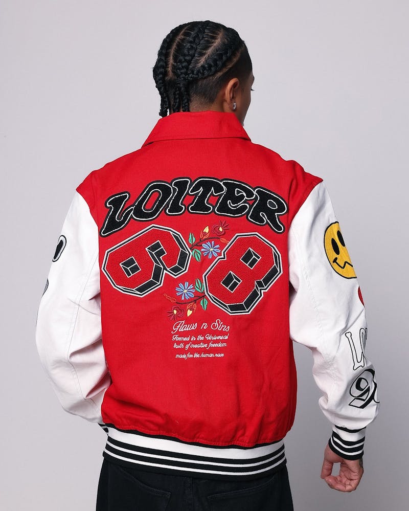 Loiter Flaws Varsity Jacket Red/Off White