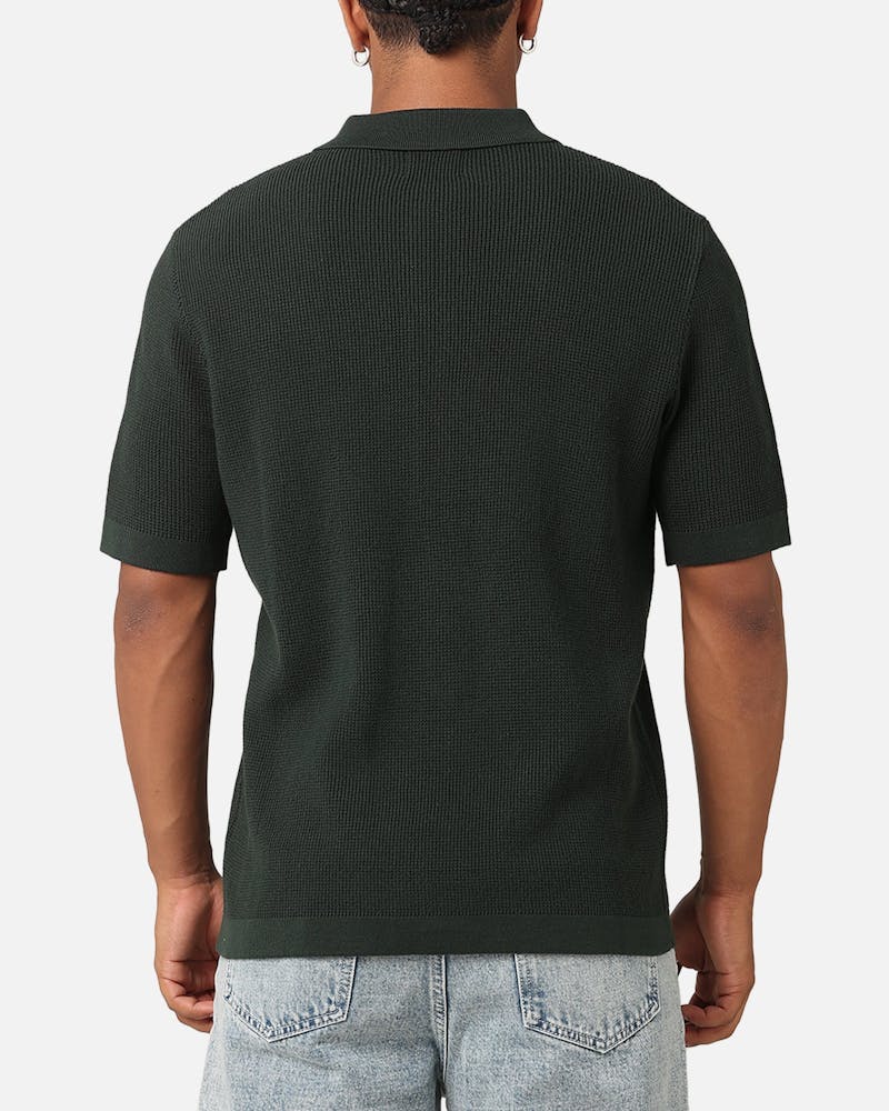 XXIII Zyair Knit Rib Button Up Shirt Dark Green