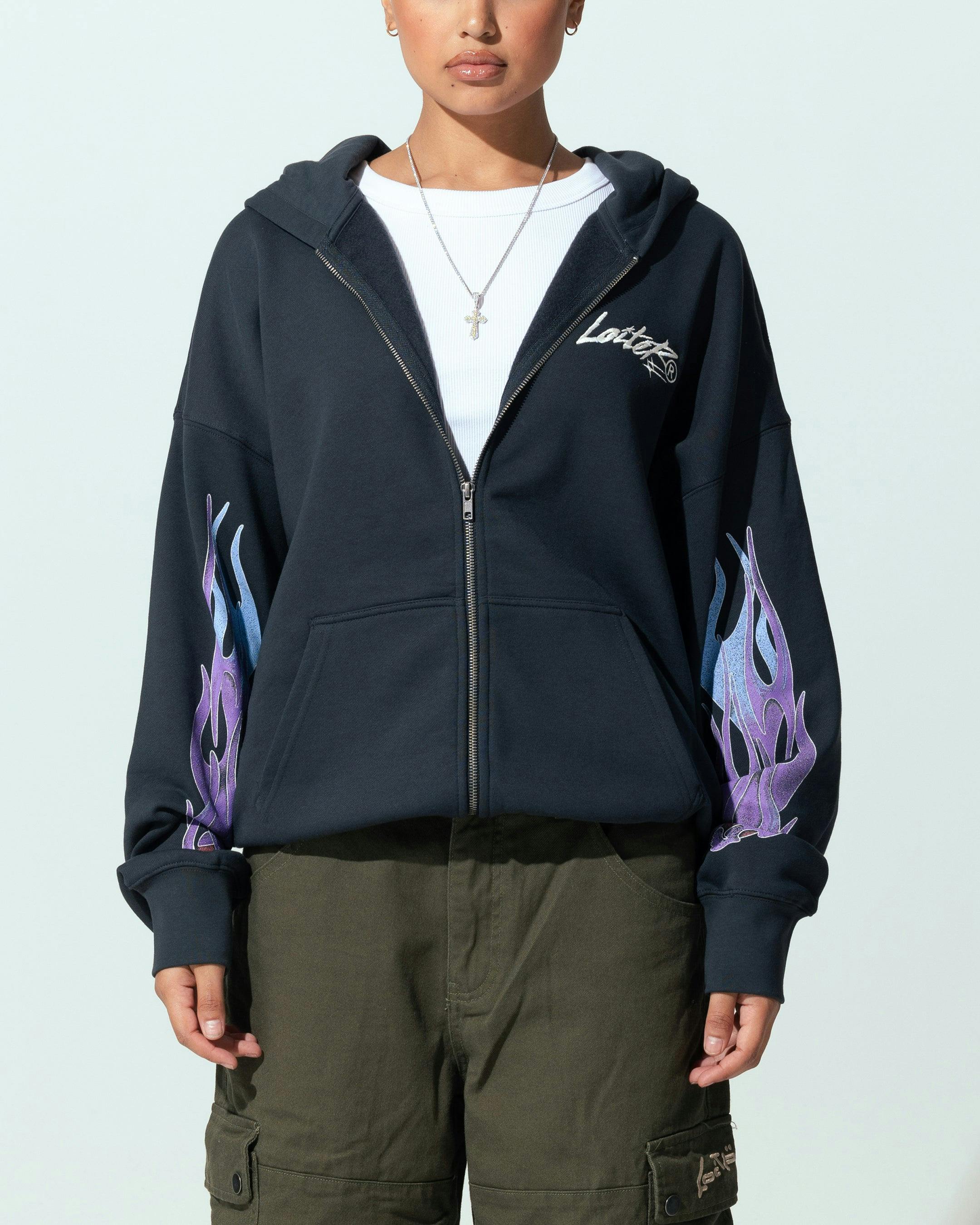 Loiter Motor Zip Hoodie Charcoal