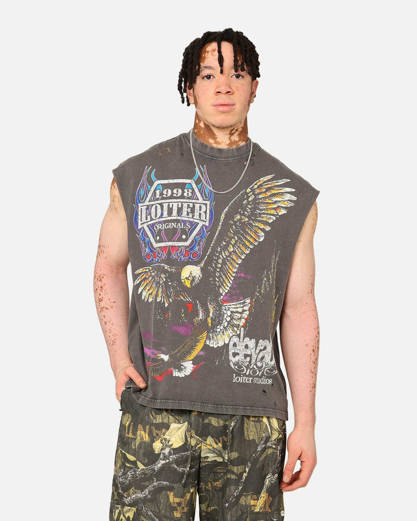 Loiter Motor Eagle Oversized Muscle T-Shirt Vintage Charcoal