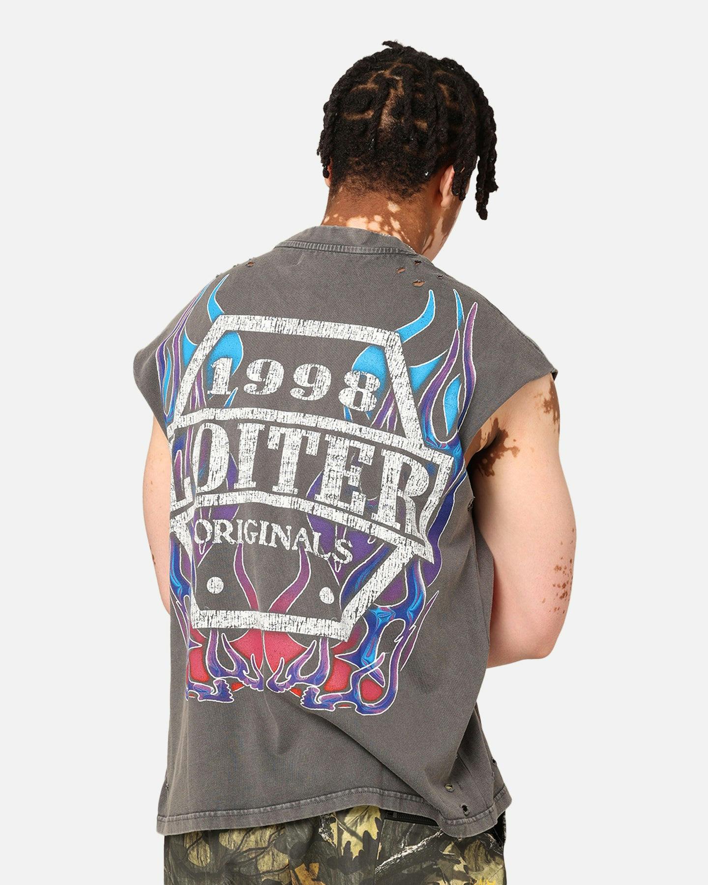 Loiter Motor Eagle Oversized Muscle T-Shirt Vintage Charcoal