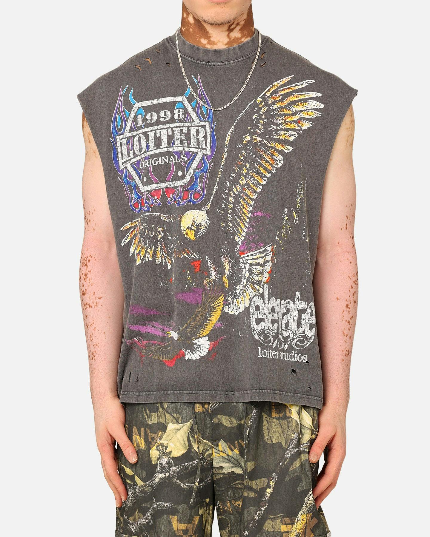 Loiter Motor Eagle Oversized Muscle T-Shirt Vintage Charcoal