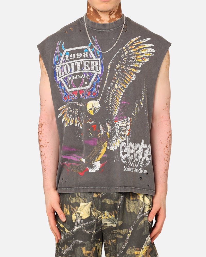 Loiter Motor Eagle Oversized Muscle T-Shirt Vintage Charcoal thumbnail - 3