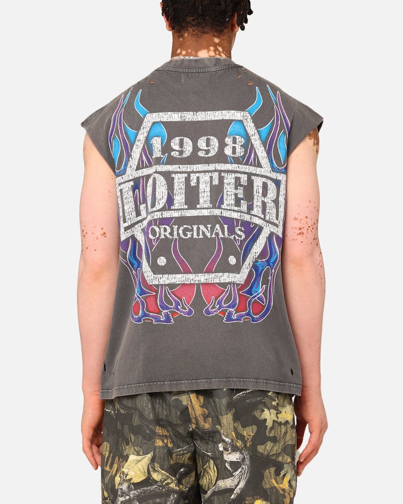 Loiter Motor Eagle Oversized Muscle T-Shirt Vintage Charcoal thumbnail - 4