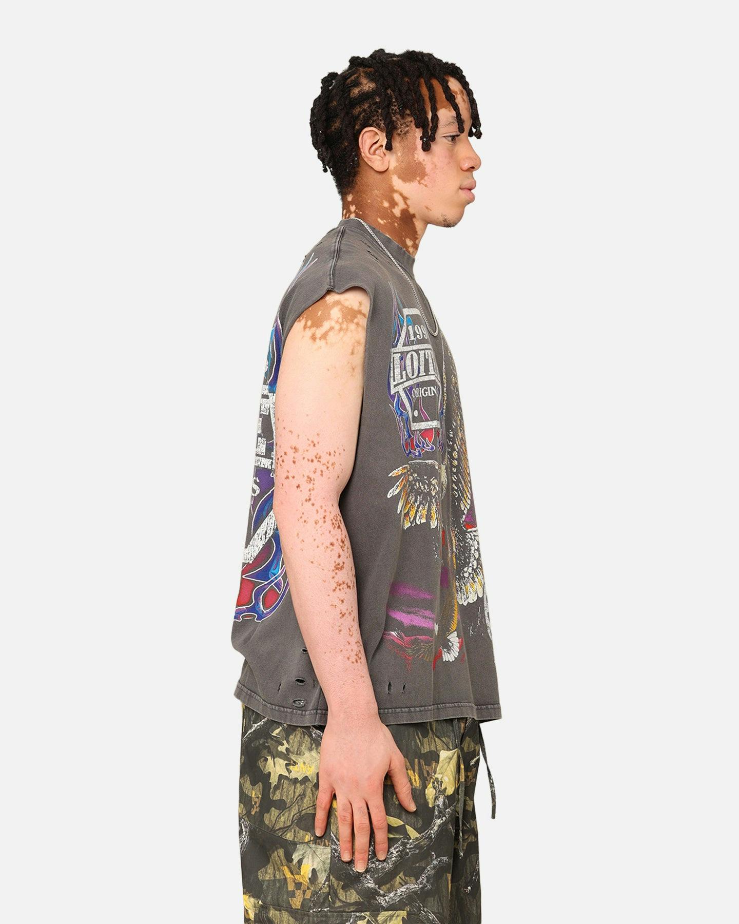 Loiter Motor Eagle Oversized Muscle T-Shirt Vintage Charcoal