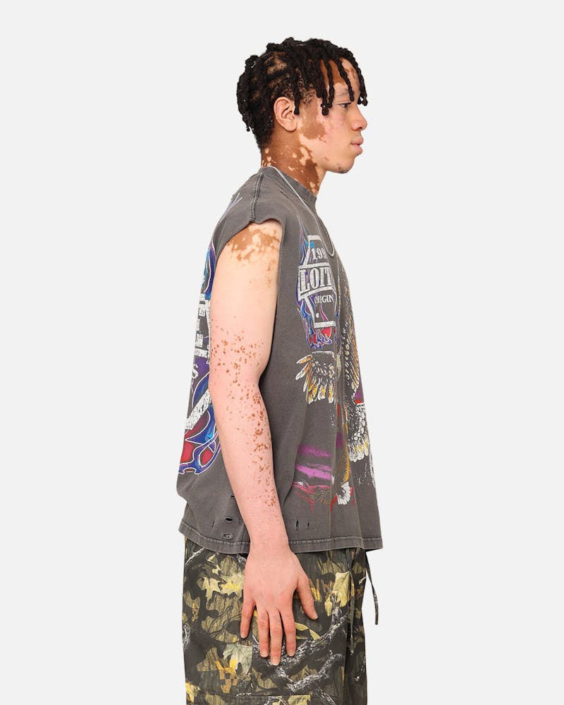 Loiter Motor Eagle Oversized Muscle T-Shirt Vintage Charcoal thumbnail - 5