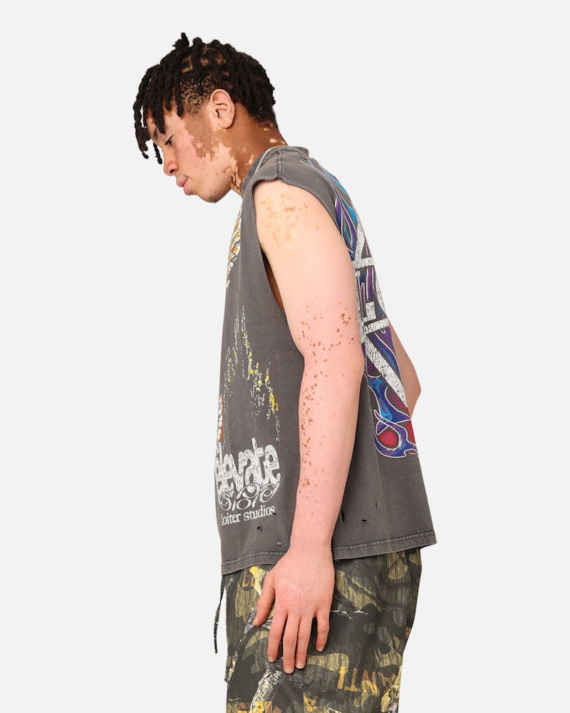 Loiter Motor Eagle Oversized Muscle T-Shirt Vintage Charcoal thumbnail - 6