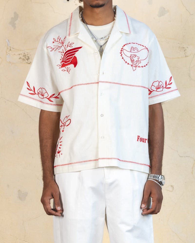 404 Frontier Embroidered Button Up Shirt Off White