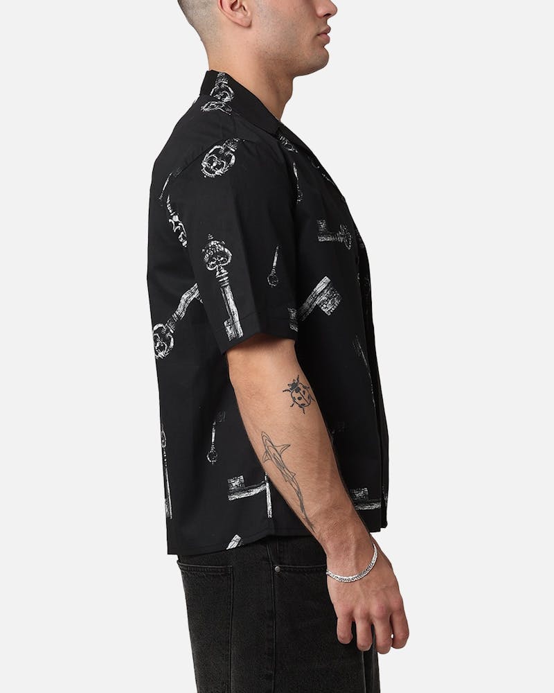 Saint Morta Skeleton Key Button Up Shirt Black
