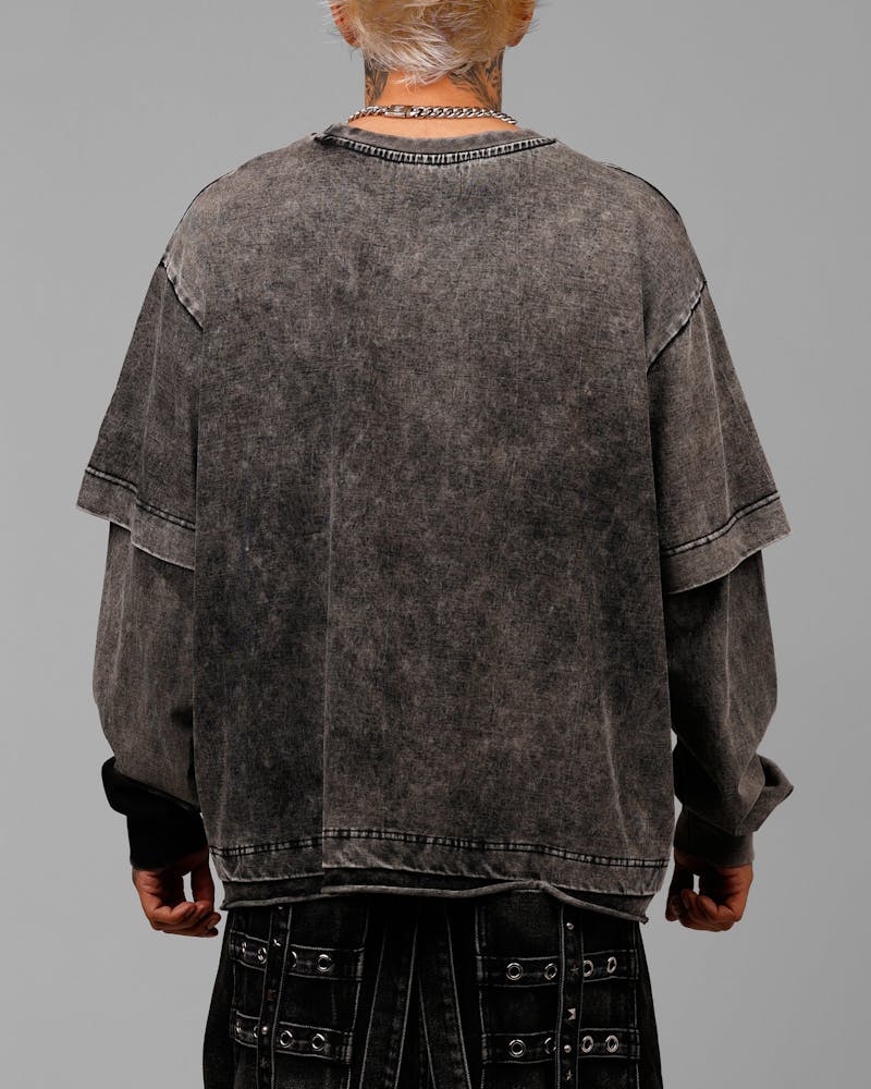 Loiter Impact Long Sleeve T-Shirt Washed Black/White