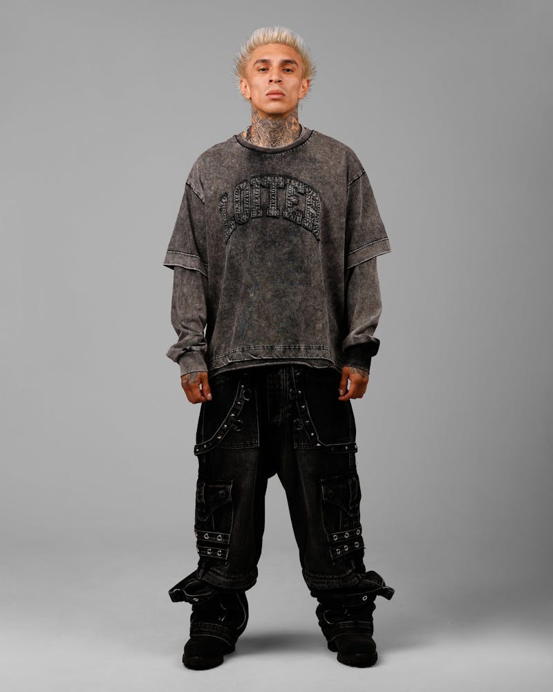 Loiter Impact Long Sleeve T-Shirt Washed Black/White