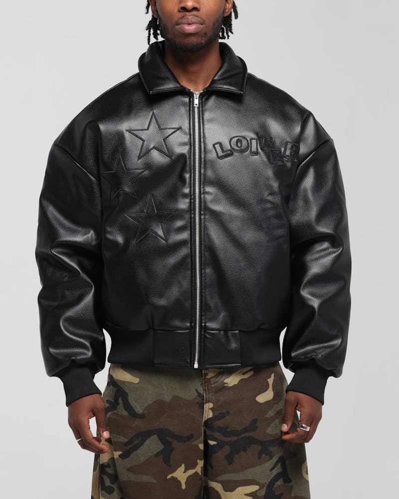 Loiter Solar PU Leather Varsity Jacket Black