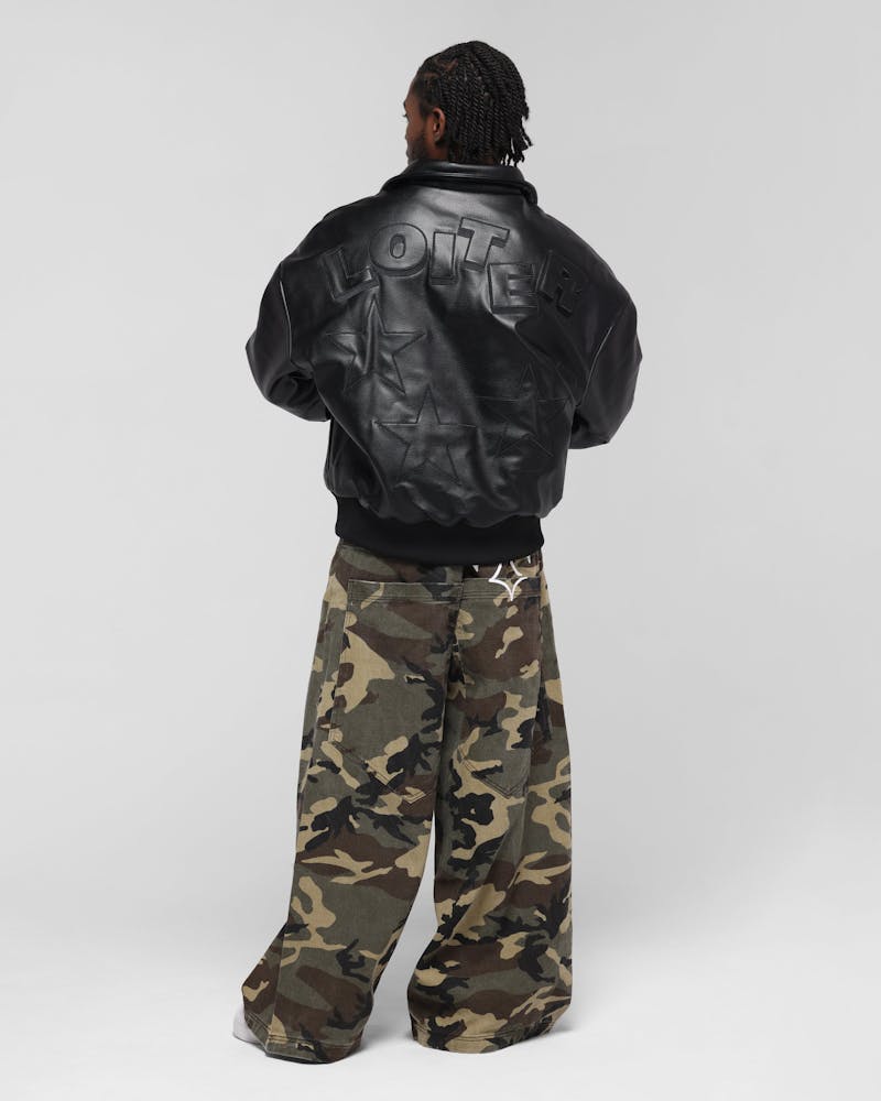Loiter Solar PU Leather Varsity Jacket Black