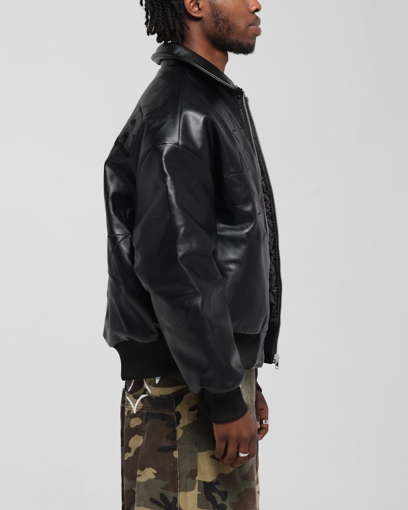 Loiter Solar PU Leather Varsity Jacket Black