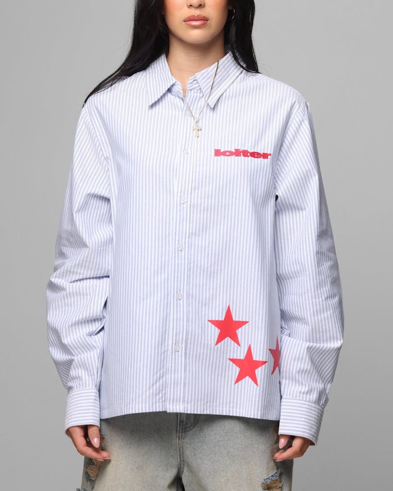 Loiter Solar Button Up Shirt Blue Pin Stripe
