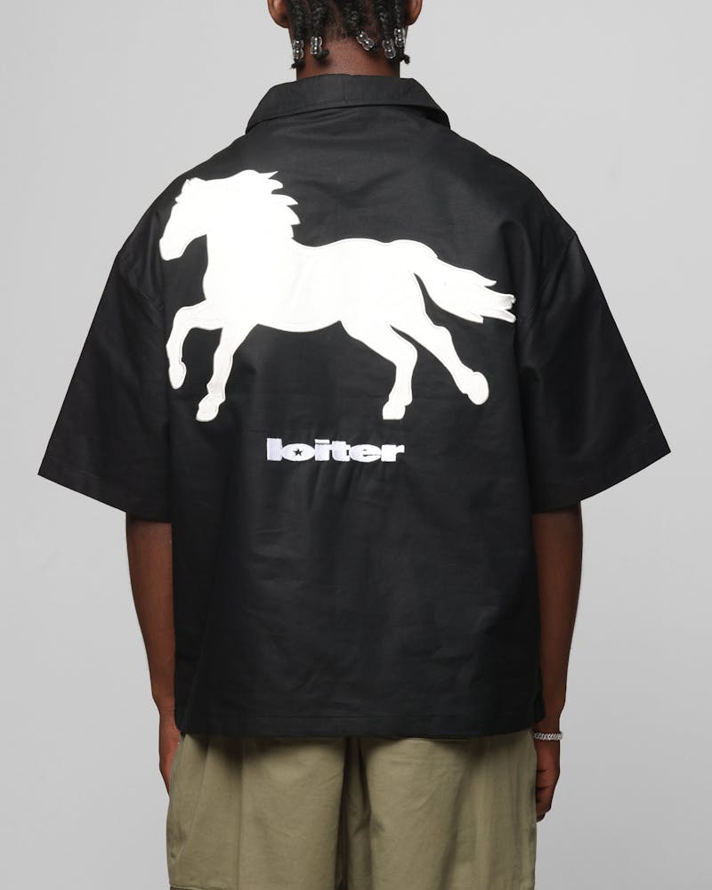 Loiter Rodeo Quarter Zip Up Shirt Black