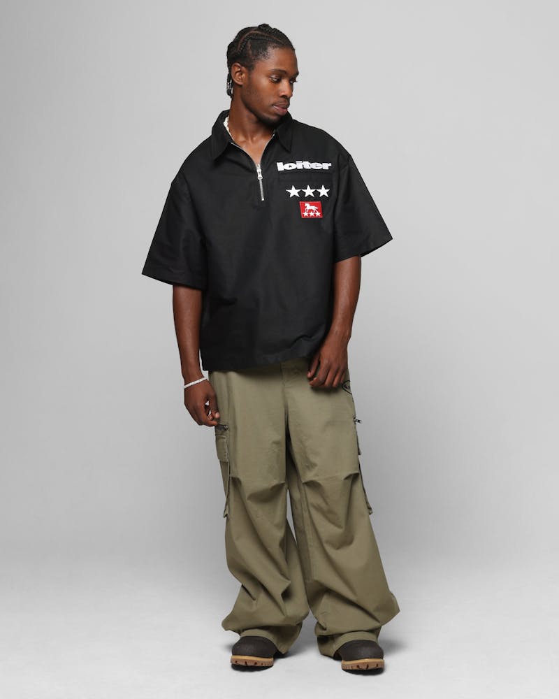 Loiter Rodeo Quarter Zip Up Shirt Black