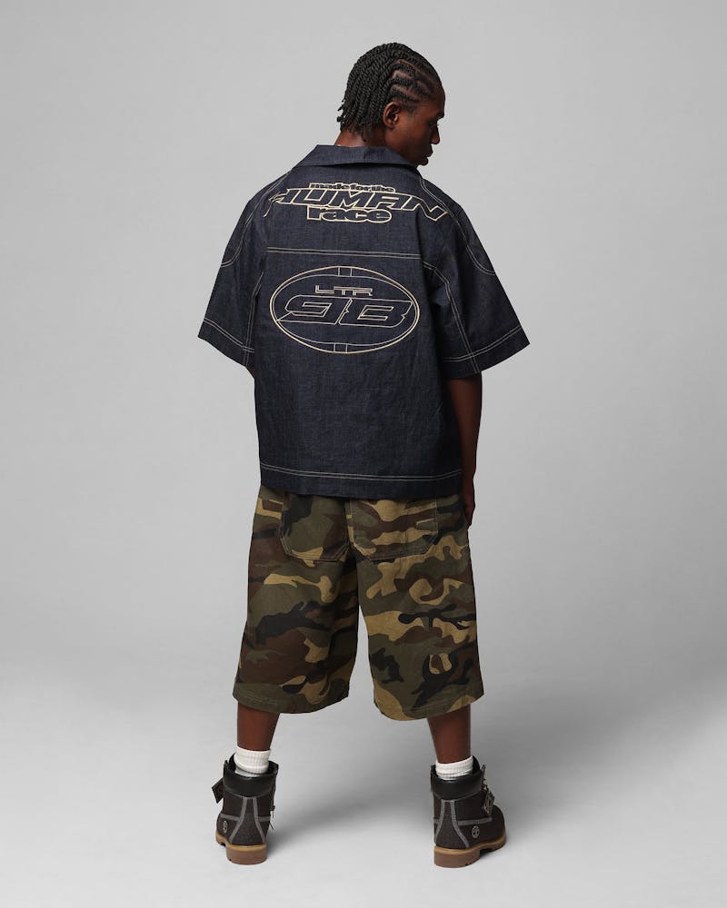 Loiter Motor Denim Button Up Shirt Indigo