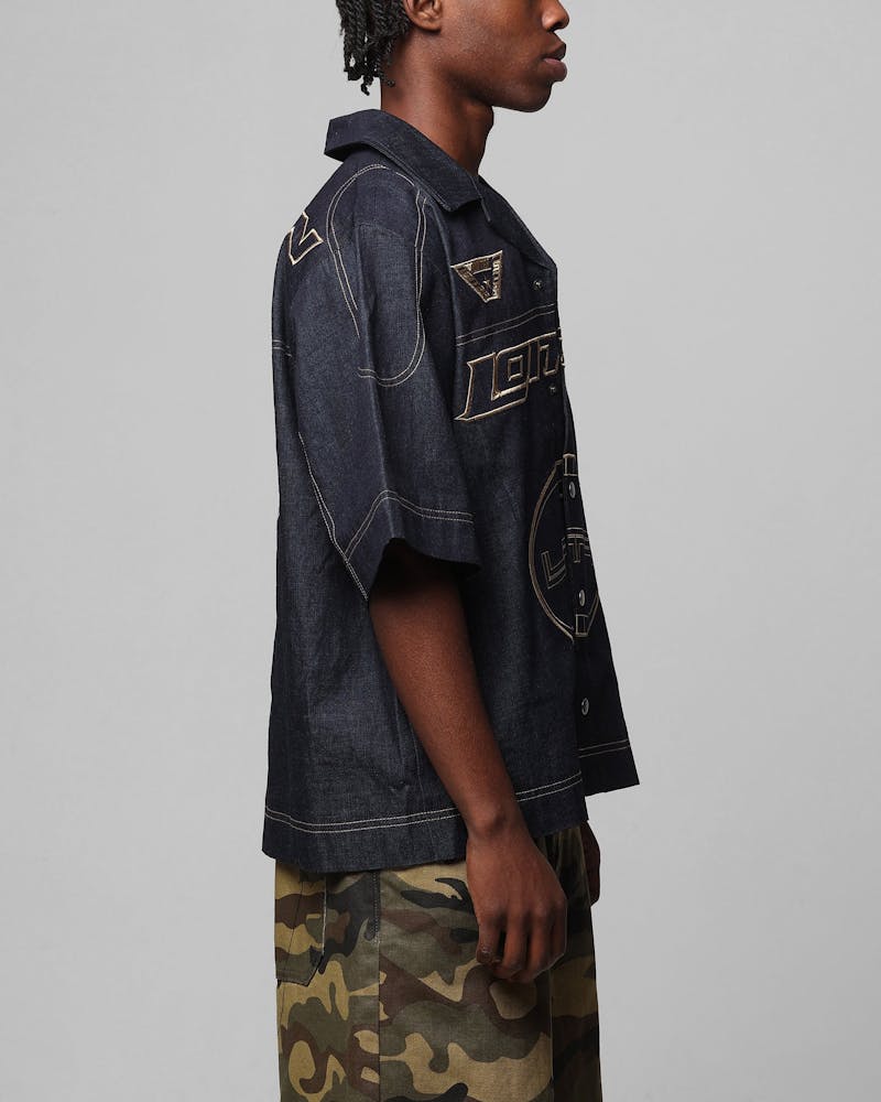 Loiter Motor Denim Button Up Shirt Indigo