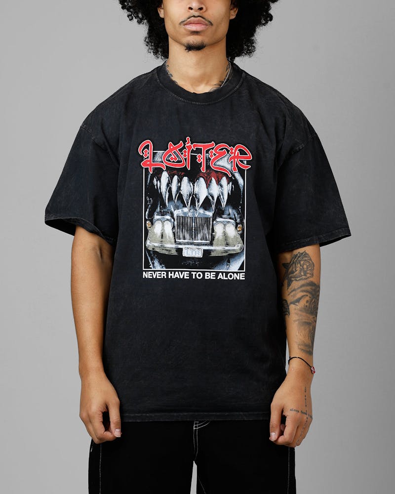 Loiter Always And Forever T-Shirt Black Acidwash