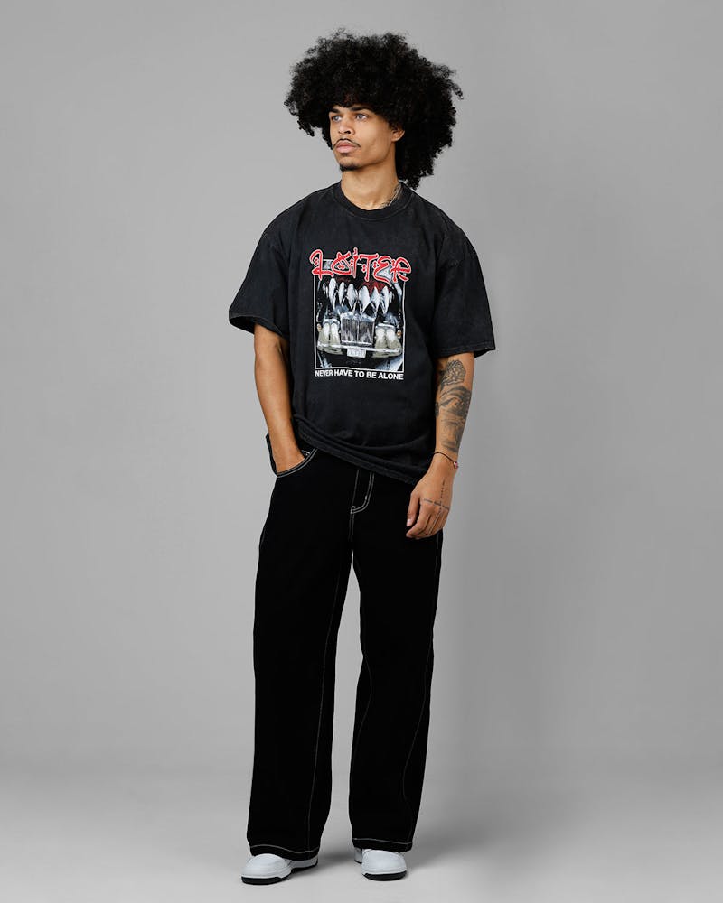 Loiter Always And Forever T-Shirt Black Acidwash