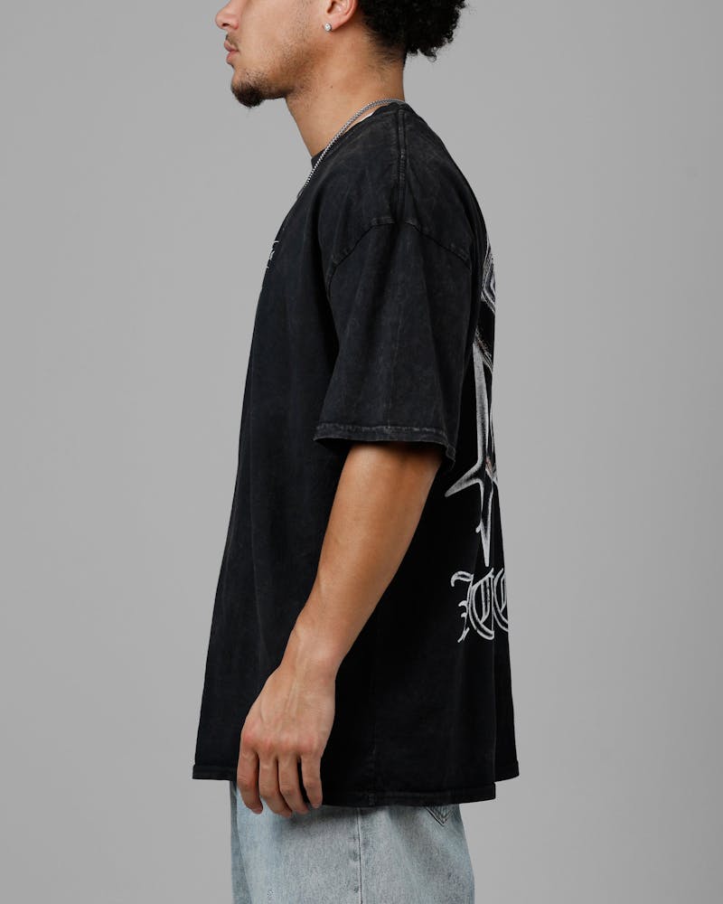 Loiter Chrome Spider T-Shirt Black Acidwash