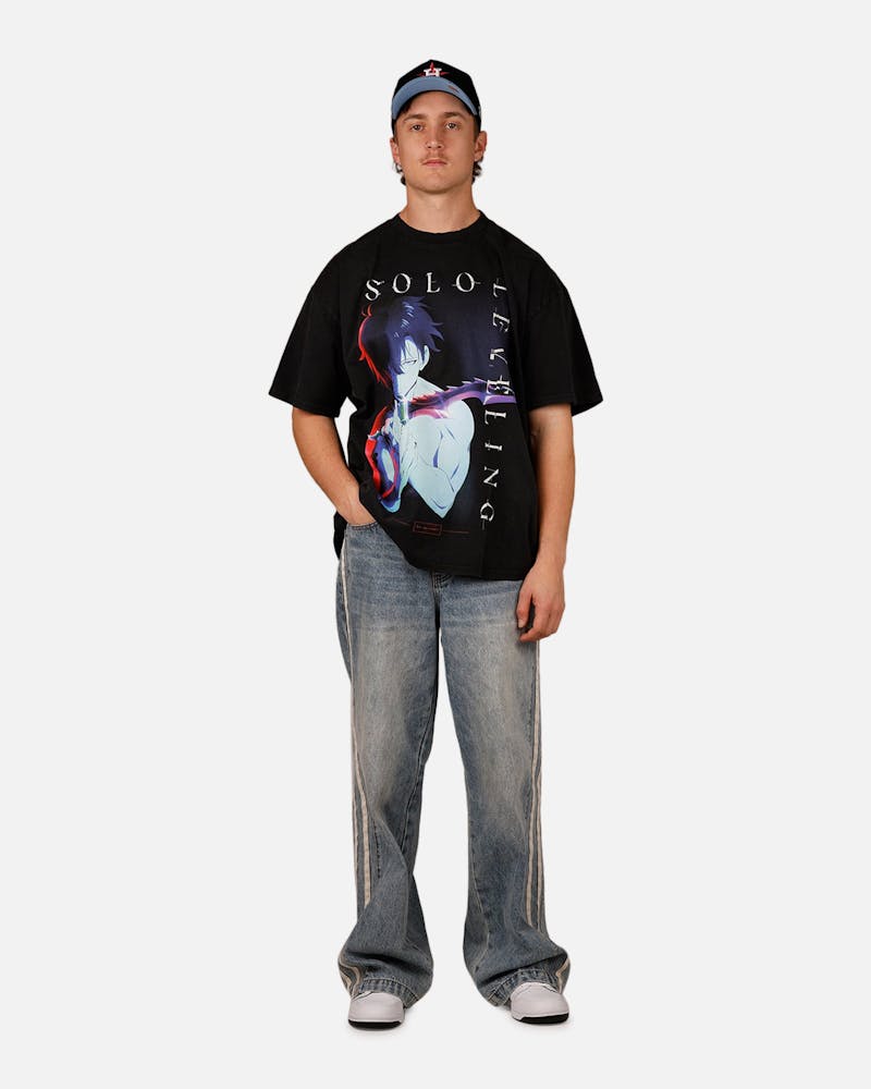 Goat Crew X Solo Leveling Solo Leveling Vintage T-Shirt Black Acidwash