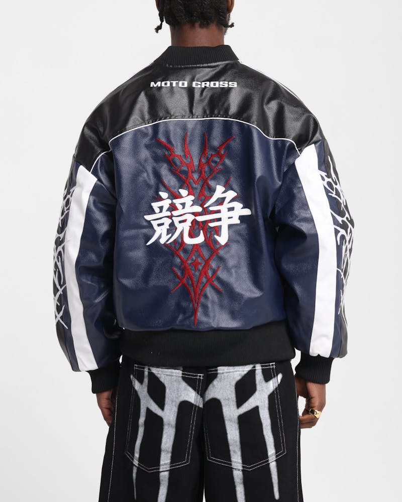 Loiter Tokyo Drift Vegan Leather Jacket Navy