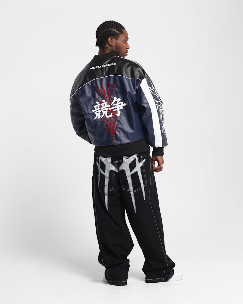 Loiter Tokyo Drift Vegan Leather Jacket Navy