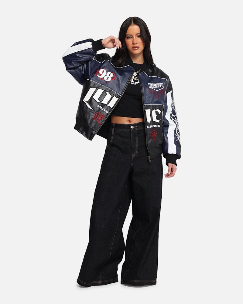 Loiter Tokyo Drift Vegan Leather Jacket Navy