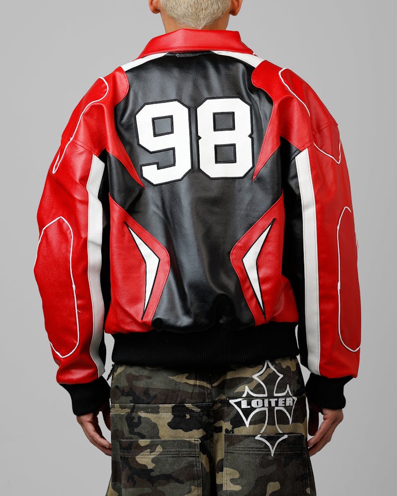 Loiter Racer Vegan Leather Jacket Red/Black