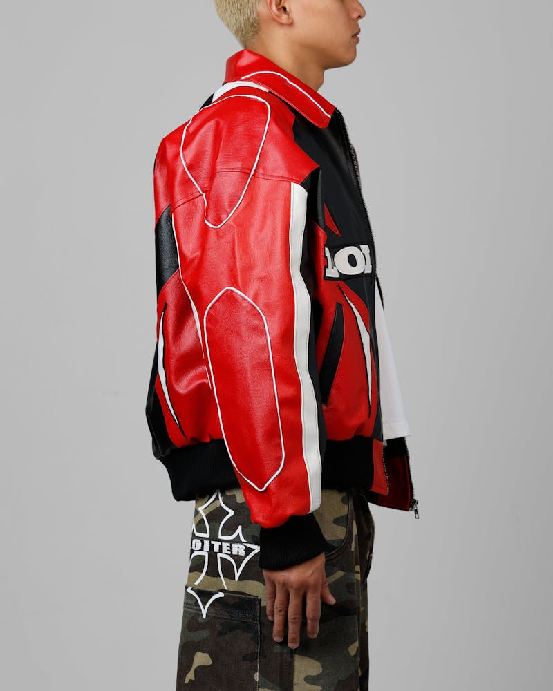 Loiter Racer Vegan Leather Jacket Red/Black