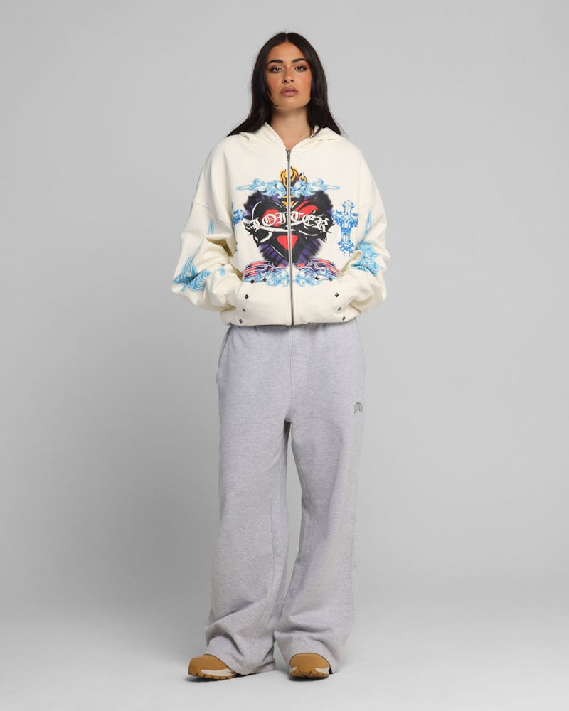 Loiter Hearts Zip Hoodie Off White