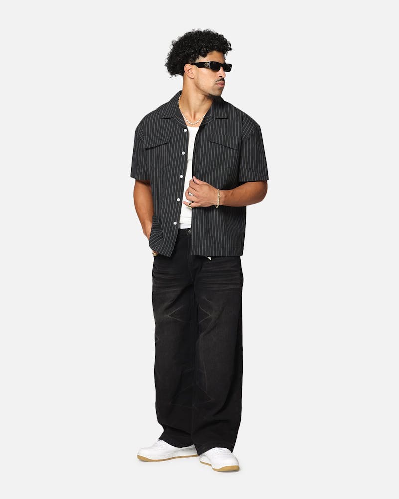 Saint Morta Gothic Pinstripe Button Up Shirt Black
