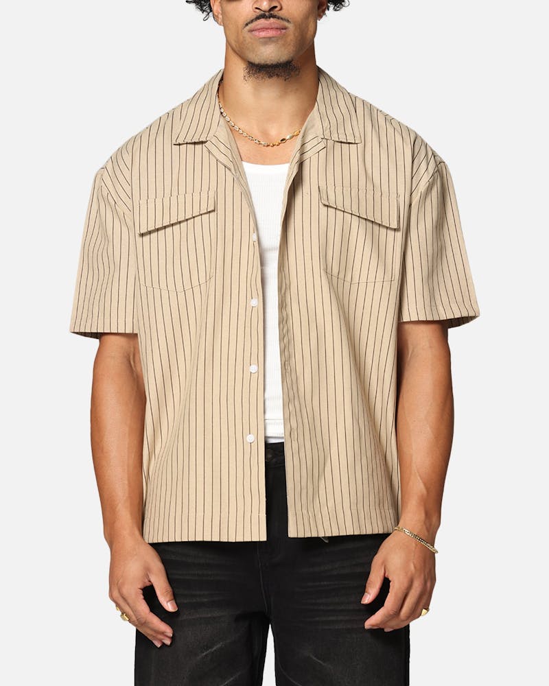 Saint Morta Gothic Pinstripe Button Up Shirt Tan
