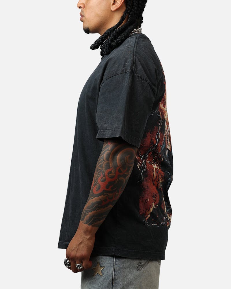 Goat Crew Marvel Ghost Rider Fire Vintage T-Shirt Black Acidwash