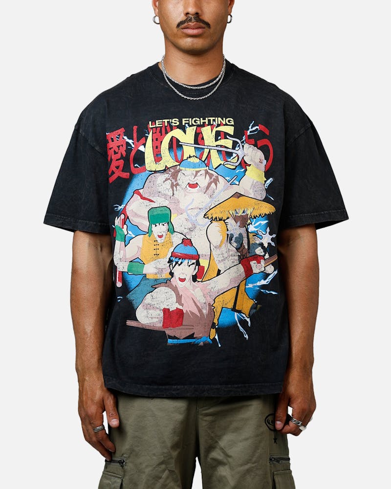 73 Studio x South Park Lets Fighting Love Heavyweight T-Shirt Black Acidwash