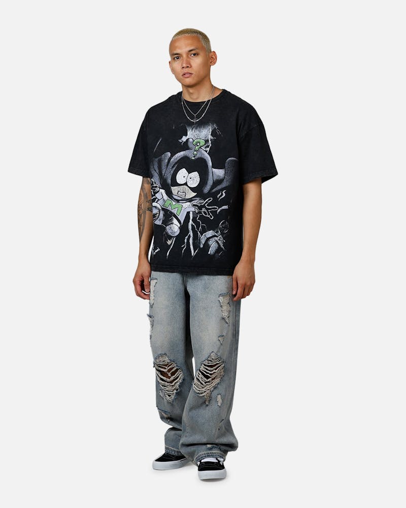 73 Studio x South Park Mysterion Heavyweight T-Shirt Black Acidwash