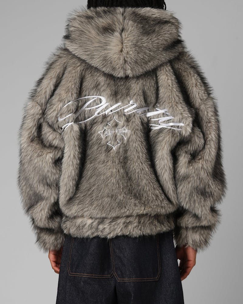 Loiter Faux Fur Hooded Jacket Off White