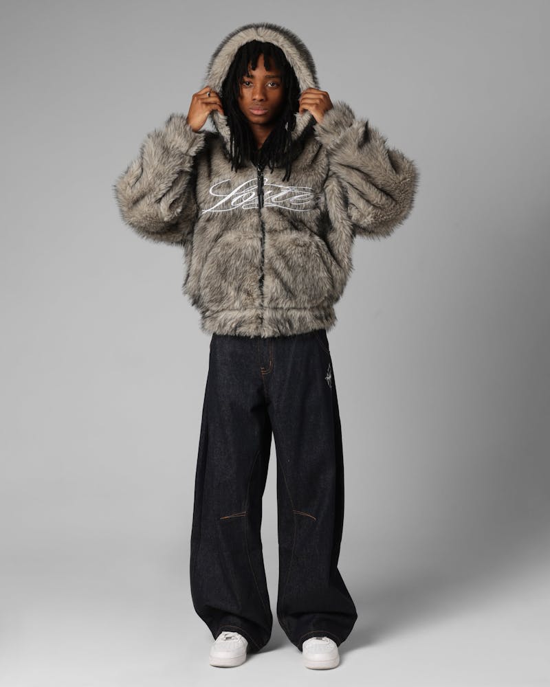 Loiter Faux Fur Hooded Jacket Off White