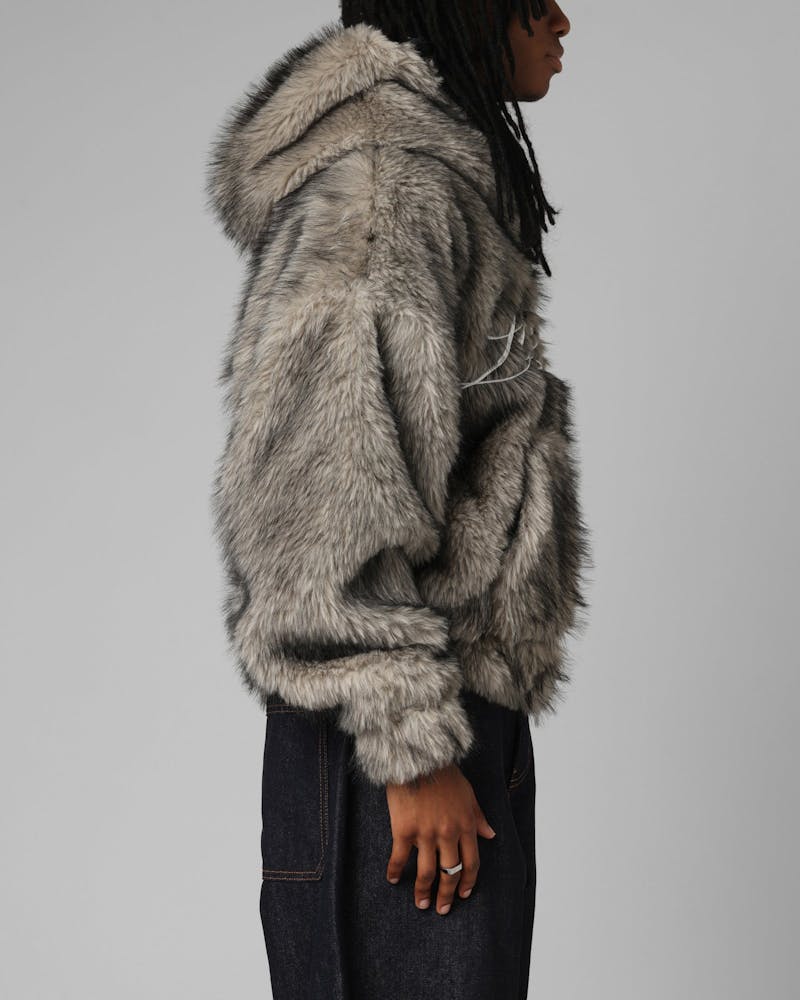 Loiter Faux Fur Hooded Jacket Off White
