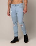 Saint Morta Men's Index Distressed Biker Jeans Bone