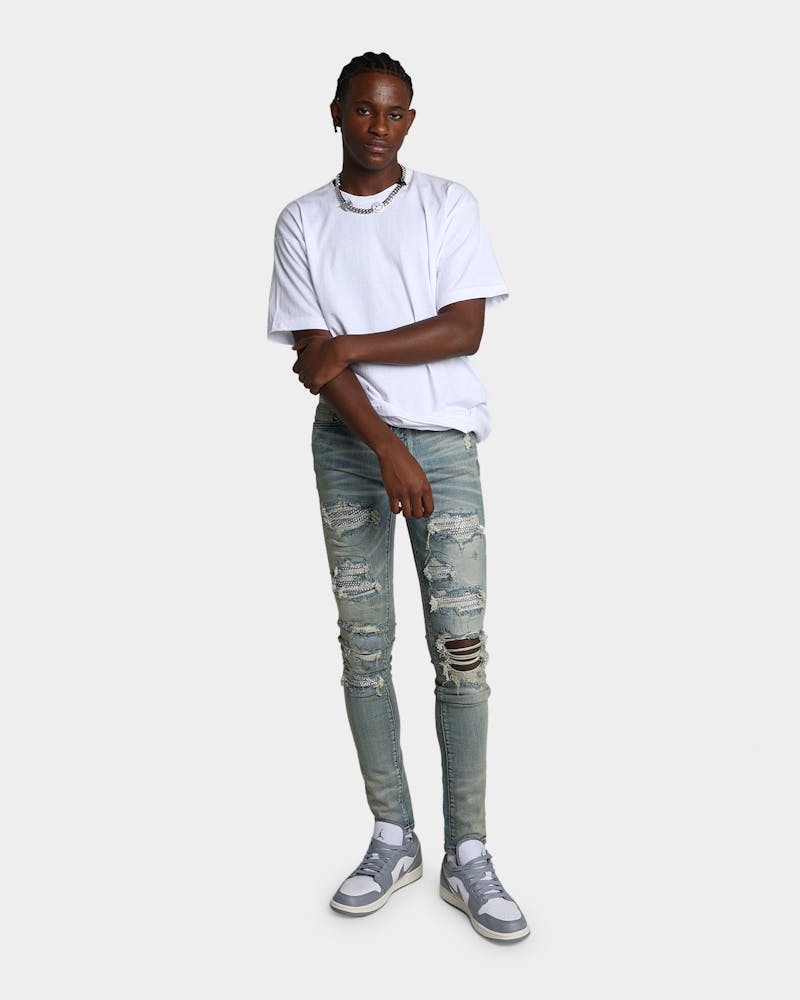 MNML X201 Rhinestone Skinny Denim Pants Blue